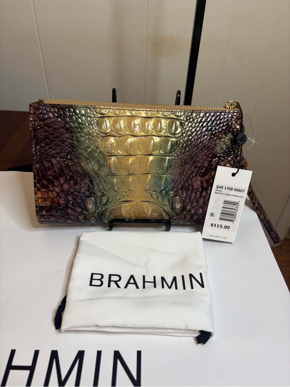 Brahmin Daisy in Reptilian  Embossed Leather Wristlet - Multi